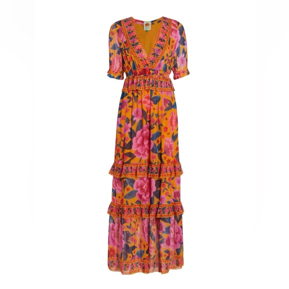 FARM Rio Dresses & Skirts - FARM Rio Vibrant Floral Dream Multicolor
Tiered Maxi